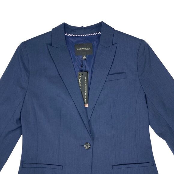 Banana Republic Blazer Womens 4 Blue Wool Office Career Chic Minimalist Coat New - Picture 4 of 16